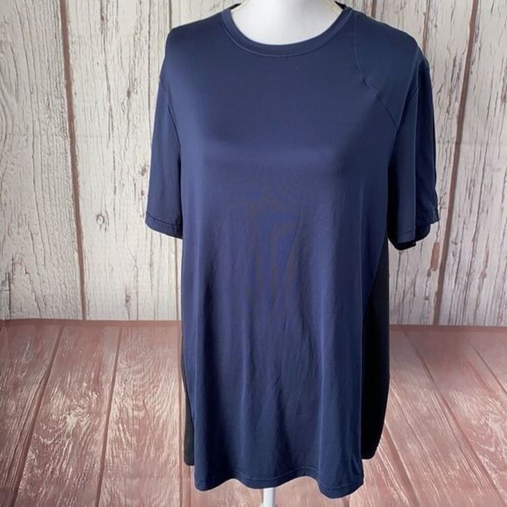 Grand AC Tee Shirt Mens‎ Medium Blue Black Color Block Zip Shoulder Active Zip